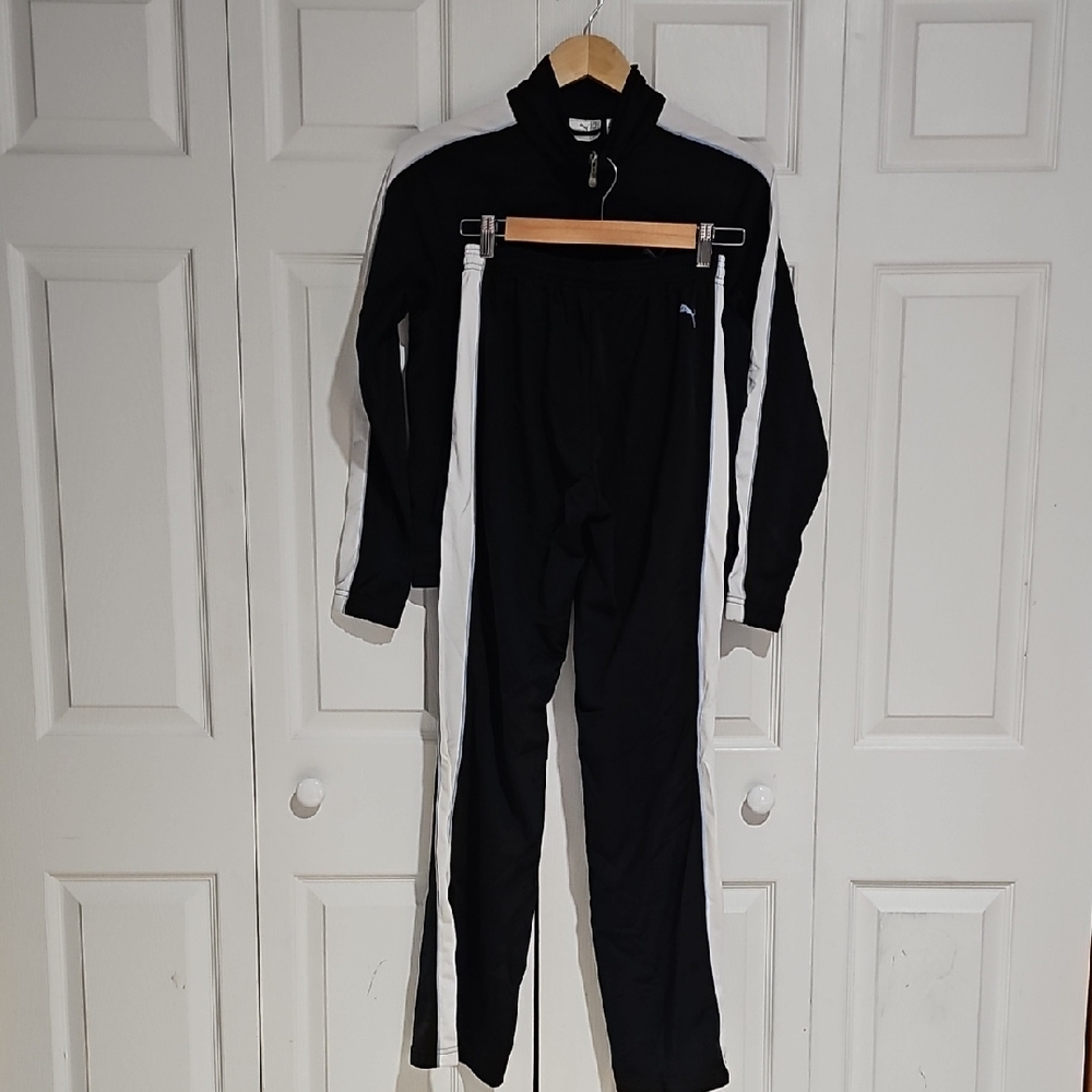 Puma Black Track Suit Set – Size M – Zip Up Jacket & Athletic Pants with White S